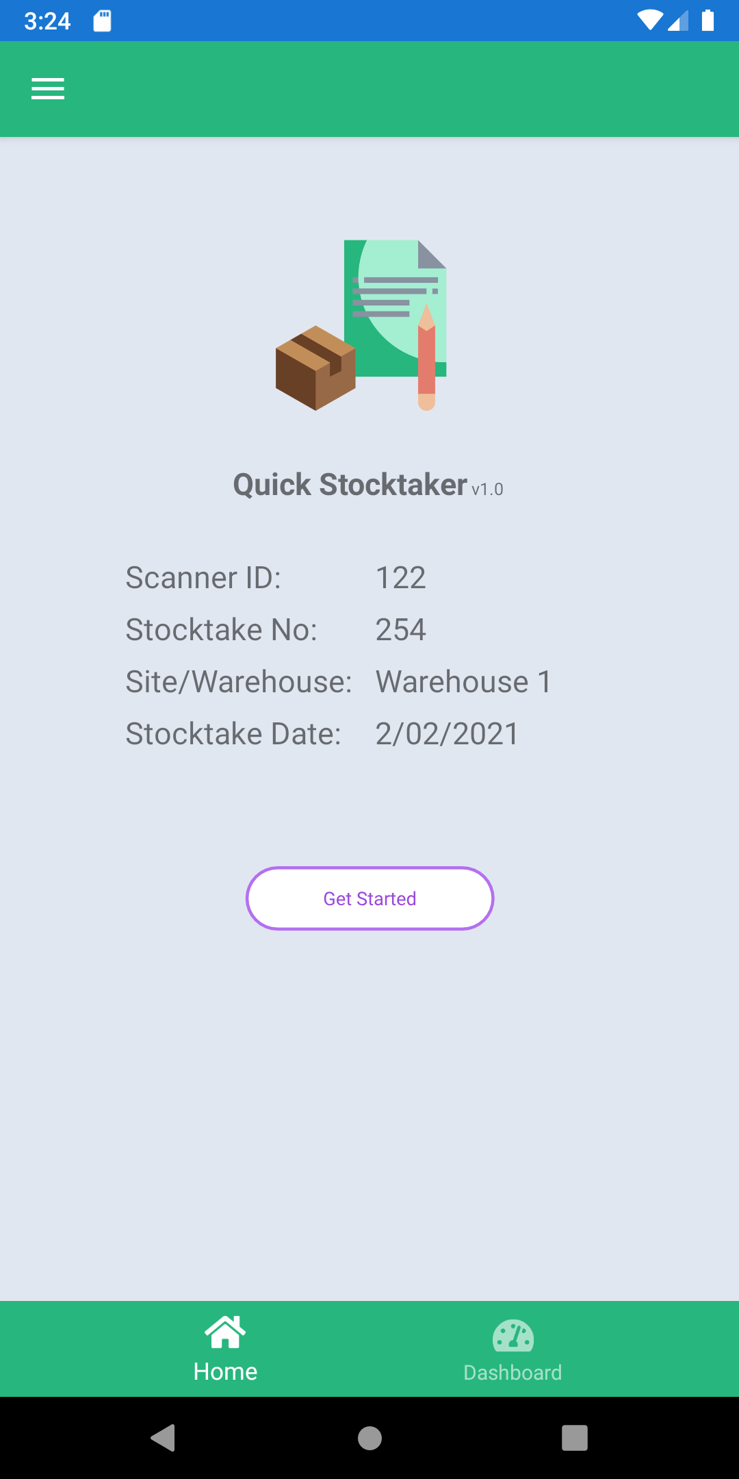 Quick Stocktaker home summary screen