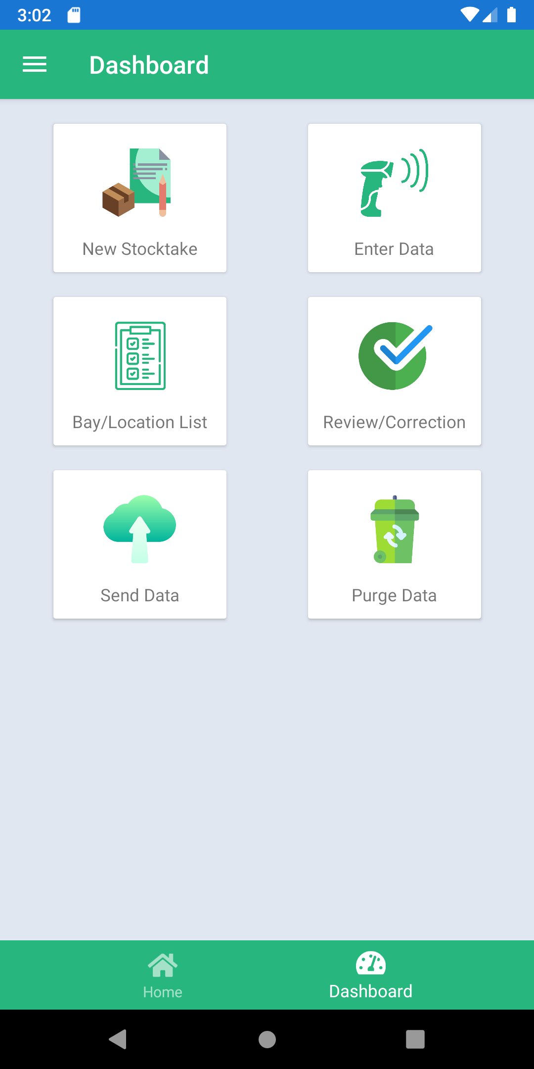 Quick Stocktaker dashboard actions screen