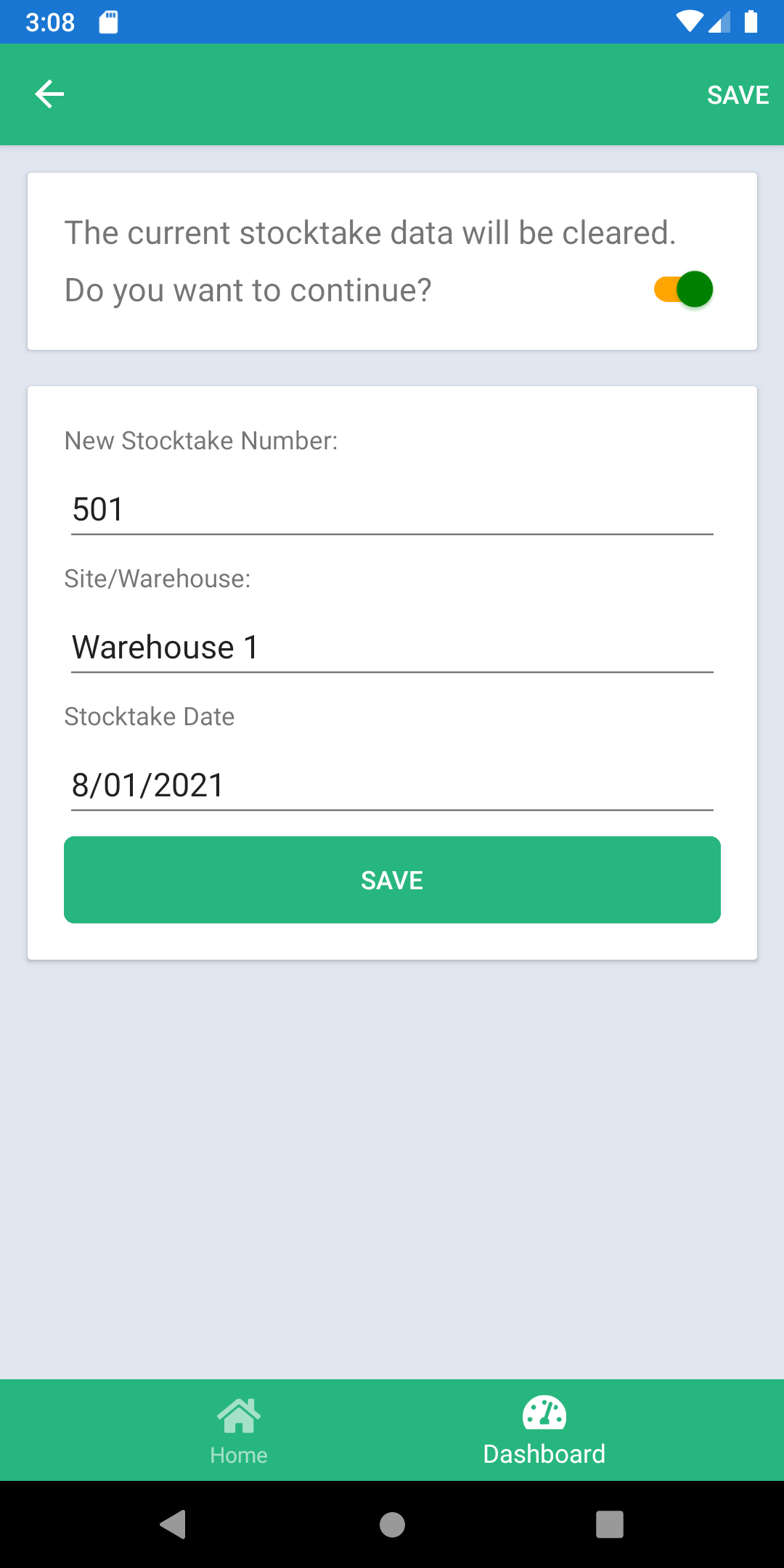 Quick Stocktaker new stocktake setup screen