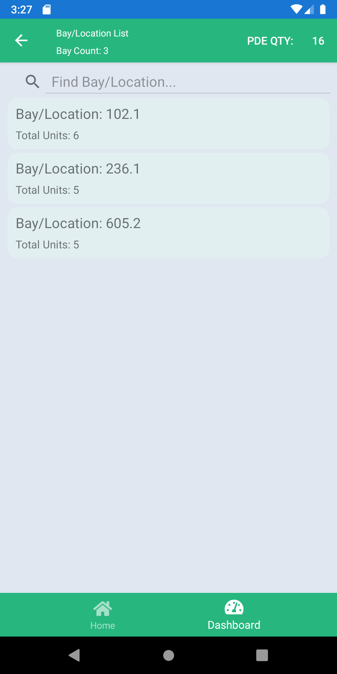 Quick Stocktaker bay list screen